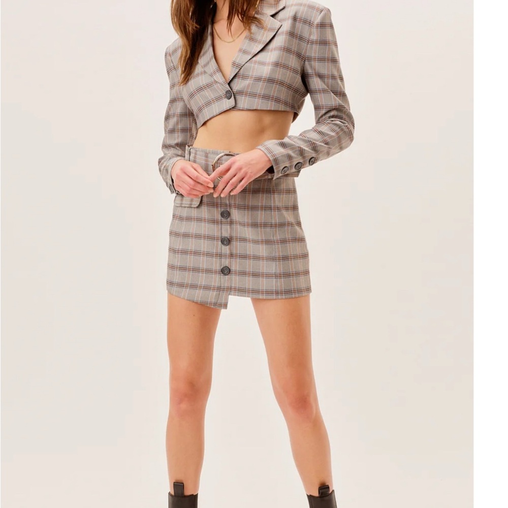 For Love And Lemons Gray Plaid Skirt and blazer Set